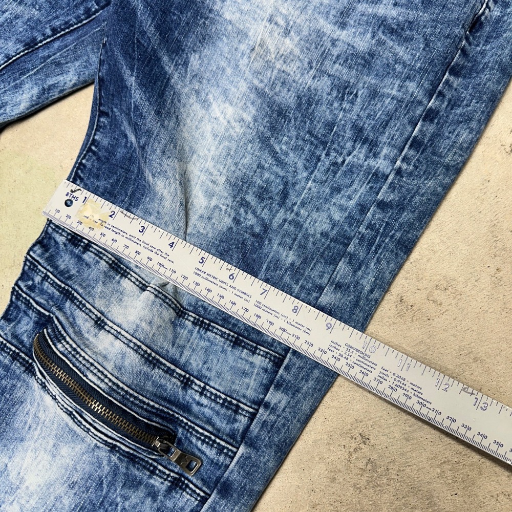 V19.69 Italia Abbigliamento Jeans Blue Acid Wash Distressed Zip Detail W36 L30 - Picture 3 of 12
